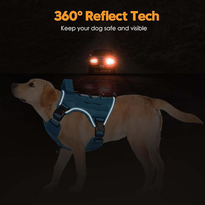 Heavy-Duty Tactical Dog Harness for Large Dogs, No Pull Adjustable Reflective Pet Vest with Molle System, K9 Military-Grade Control for Service Training, Outdoor & 10+ Breeds, Blue, Small