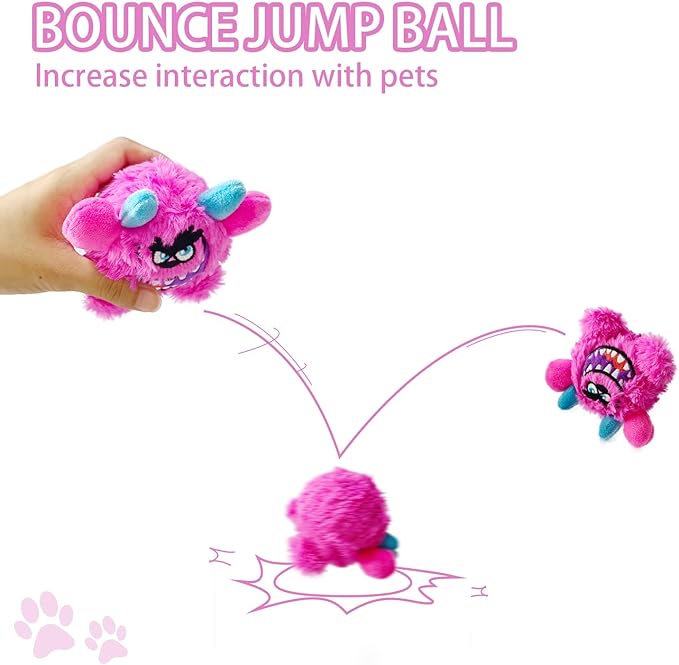 FCCUM Squeaky Plush Dog Ball, Dental Care, Skin-Friendly and Soft and Relieve Stress, Little Monster Plush Ball Toy Suitable for All Breeds (Rose Red, Small)