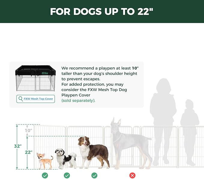 FXW Homeplus Unleashed Indoor Dog Playpen - Stress-Free and Safe Play, Heavy Duty 32 Inch 8 Panels Dog Pen for Small and Medium Dogs, White│Patented