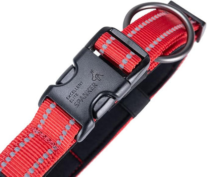 EXCELLENT ELITE SPANKER Reflective Dog Collar Classic Soft Padded Breathable Nylon Adjustable Pet Collar with Quick Release Buckle for Boy Girl Male Female Puppies Small Medium Large Dogs(Red-M)