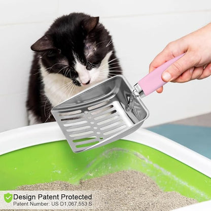 Apidgrowth Cat Litter Scoop - Stainless Steel Metal Cat Litter Scoop-Sturdy Mesh Scooper - Mesh Shovel-Easy to Clean - Suitable for Cat Litter Box -Pink