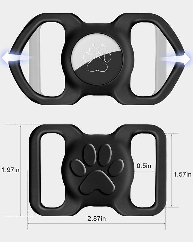 Dynmeow Dog Cat Collar Holder Compatible with Airtag, Anti-Lost Silcione Holder for 1.2 and 1.5 inch Wide Collar, Black, L(1 Pack)