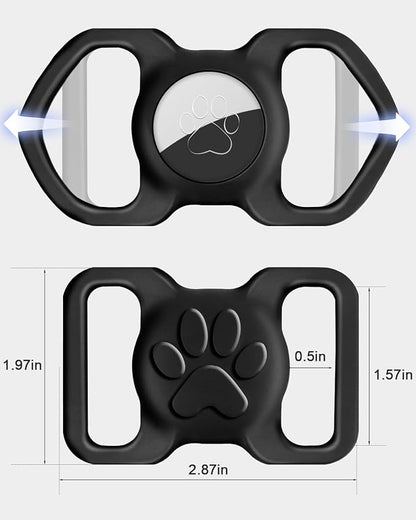 Dynmeow Dog Cat Collar Holder Compatible with Airtag, Anti-Lost Silcione Holder for 1.2 and 1.5 inch Wide Collar, Black, L(1 Pack)