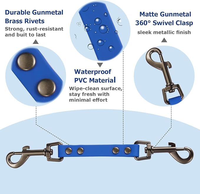 Dog Safety Collar Clip – Waterproof Backup Connector with Dual Hooks for Harness and Collar | Leash Safety Attachment for Training & Walking (Blue, 9 inch)