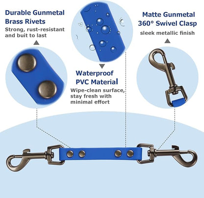 Dog Safety Collar Clip – Waterproof Backup Connector with Dual Hooks for Harness and Collar | Leash Safety Attachment for Training & Walking (Blue, 9 inch)