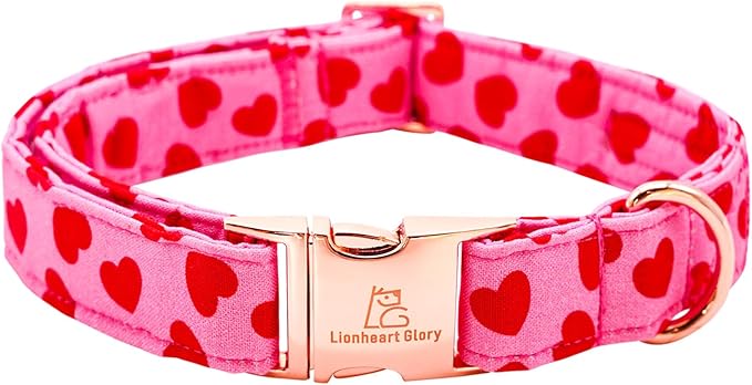 Lionheart glory Valentine Collar, Red Hearts Dog Collars for Medium Cute Dog Collars Spring Female Pet Gift Adjustable Heavy-Duty Dog Collar Holiday