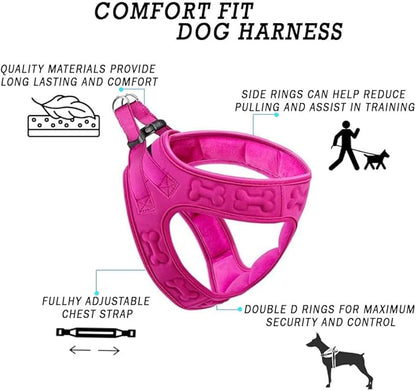 Comfort Fit Dog Harness Step in No Pull Harness for Small Medium Sized Dogs Soft Padded No Escape Harness Adjustable Easy Buckle with Leash Attachment D-Ring Extra Comfort Inside Velvet Plush XS Pink