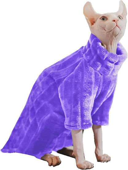 Turtleneck Sweater for Sphynx Cat Soft Coral Fleece Cat Clothes Thick Winter Warm Outfit Coat for Hairless Cats and Small Dogs Apparel with Sleeves (Purple, XL (9-13 lbs))