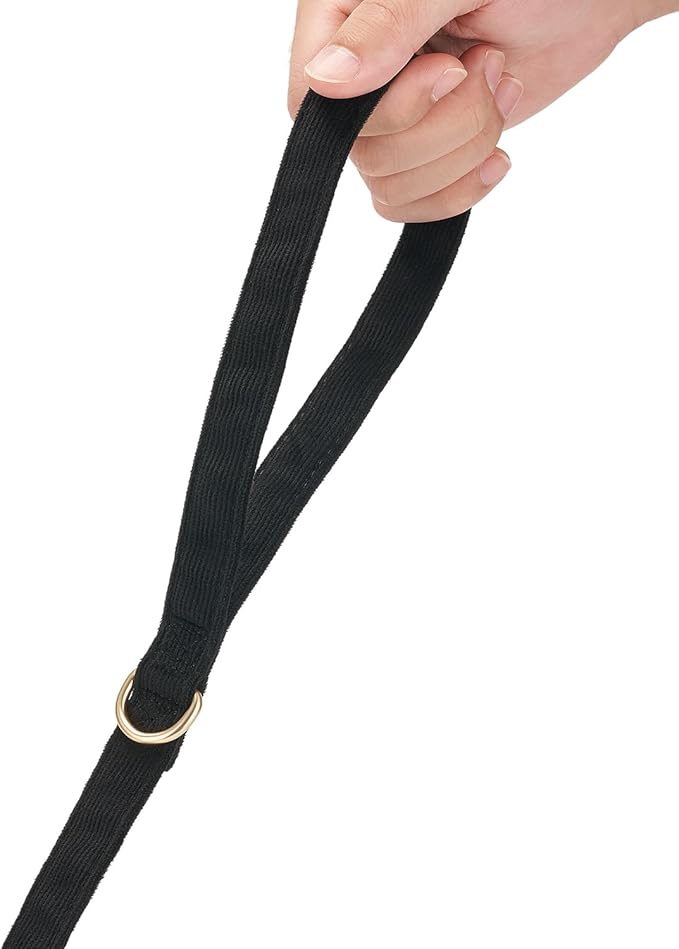 Ewinoom Soft Corduroy Dog Collar and Leash Set Adjustable Durable Dog Collars with Metal Buckle and Lead for Small Dogs,Black