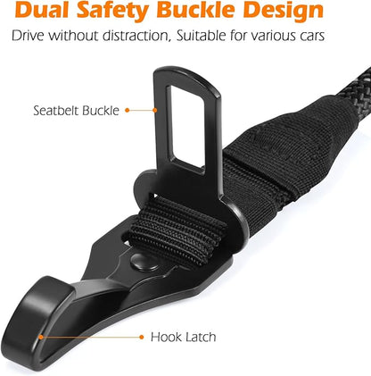 PetBonus Dog Seat Belt for Car, Durable Rope Dog Car Harness Seatbelt for Vehicle, Pet Tether Safety Restraint with Heavy Duty Buckle Hook Latch Lockable Clip for Small Medium Large Breeds (Black)
