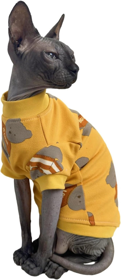 Limited Edition Sphynx Cat T-Shirts Elastic Hairless Cat Sweatshirt Pet Kitten Clothes Round Collar Kitten Shirts Vest Cats & Small Dogs Apparel (Bear, XL (10-12 lbs))