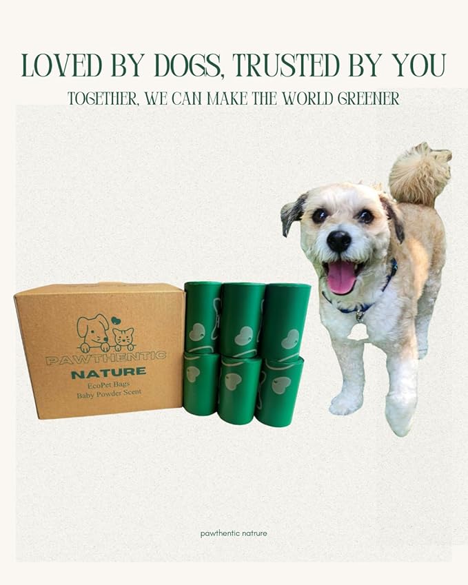 Dog Poop Bags – 270 Count Value Pack, Extra-Thick 18 Micron, Leak-Proof, Plant-Based Material, Light Baby Powder Scent for Dogs & Cats – Pawthentic Nature
