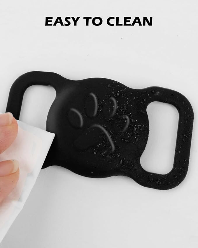 Dynmeow Dog Cat Collar Holder Compatible with Airtag, Anti-Lost Silcione Holder for 3/4-1" inch Wide Collar, Black, M(1 Pack)
