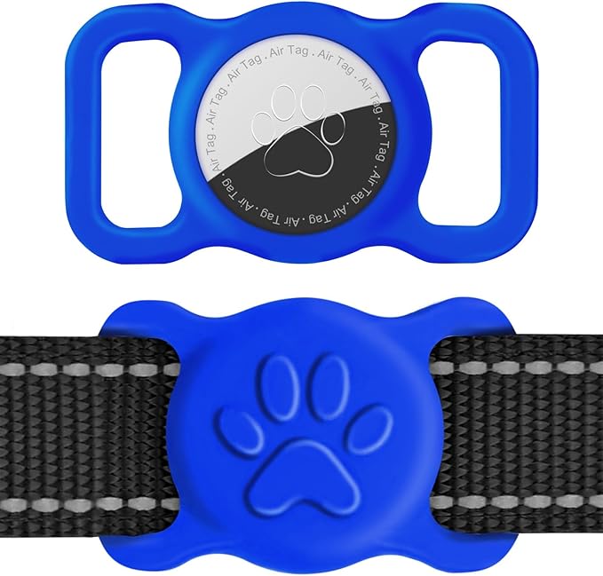Dynmeow Dog Cat Collar Holder Compatible with Airtag, Anti-Lost Silcione Holder for 3/4-1" inch Wide Collar, Navy-Blue, M(1 Pack)