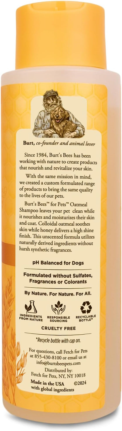 Burt's Bees for Pets Oatmeal Dog Shampoo with Colloidal Oat Flour and Honey, 2pk, 95% Natural Origin Formulas, Shampoo for Dogs - Gentle Dog Shampoo, Best Dog Shampoo, 2pk, 16 oz