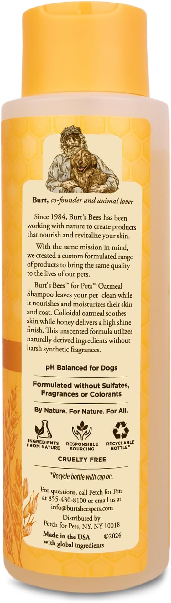 Burt's Bees for Pets Oatmeal Shampoo for Dogs with Colloidal Oat Flour and Honey - Skin Soothing Dog Oatmeal Shampoo, Dog Wash for Itchy Dry Skin, Essential Grooming Supplies, 16 Fl Oz - 6 Pack