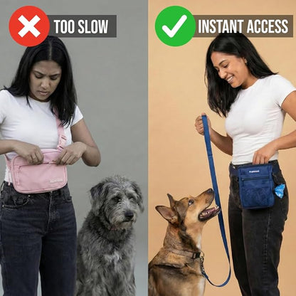 PupSensei Dog Treat Pouch for Training – Magnetic Dog Treat Bag with Belt Clip & Poop Bag Dispenser – Hands Free Carry Pouch with Auto-Close Access & Shoulder Strap – Durable Pet Gear – Navy Blue