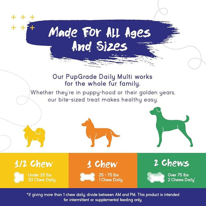PupGrade Daily Multivitamin for Dogs - All-in-One Supplement for Digestive, Immune, Skin and Coat Health - Probiotic Enzymes, Omega Fish Oil, Vitamins A, C, D & E – 90 Soft Chews