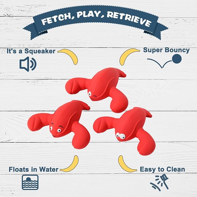 Pawdoer Squeaky Dog Toys, Soft Latex Rubber Squeaky Ball for Small Dogs Puppies, Cute Bounce Squeak Lobster Pet Dog Toy