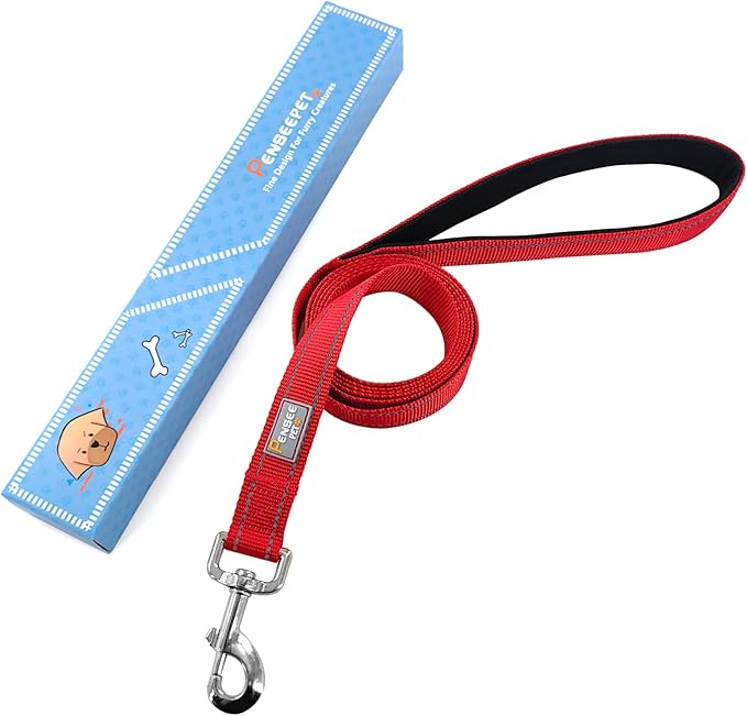 Dog Leash 6 FT Padded Handle Nylon Reflective Dogs Leashes for Medium Dogs Red