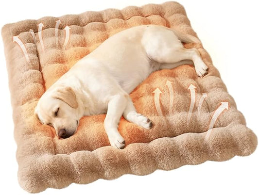 SOMAHE Self-Warming Dog Bed, Plush Faux Fur Mat with Anti-Slip Bottom, Ultra Soft Heated Pet Bed for Medium Large Dogs, Cozy Fluffy Pad for Carriers Couch Crate, Machine Washable, 35 x 27 Inch Coffee