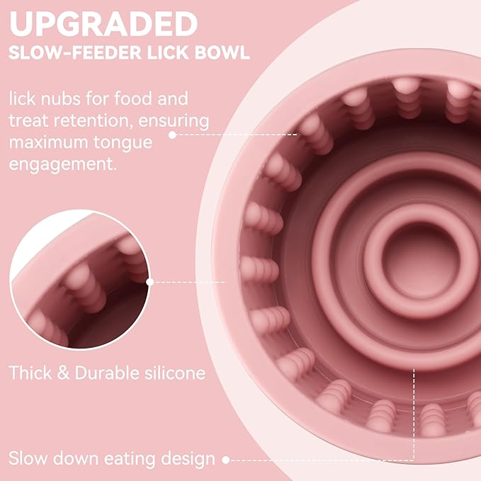 Dog Slow Feeder Lick Bowl, Anxiety Relief Dog Licking Mat Treat Dispenser, Non-Slip Anti-Choking Slow Eating Lick Bowl for Small Medium and Large Breed Dogs, BPA Free Silicone