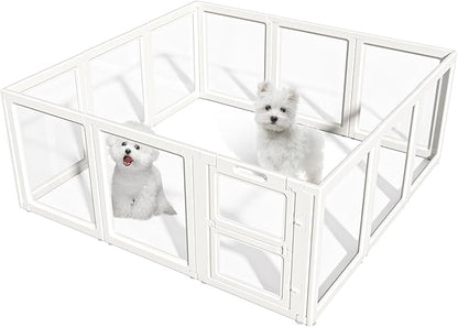 LoveTail Clear Acrylic Dog Playpen Indoor,Transparent Dog Pen,Easy to Assemble and Clear pet Pen for Puppy Dog, Rabbit and cat,Sturdy and Easy to Clean Plastic pet Fence (White, 23.6" H, 12PCS)