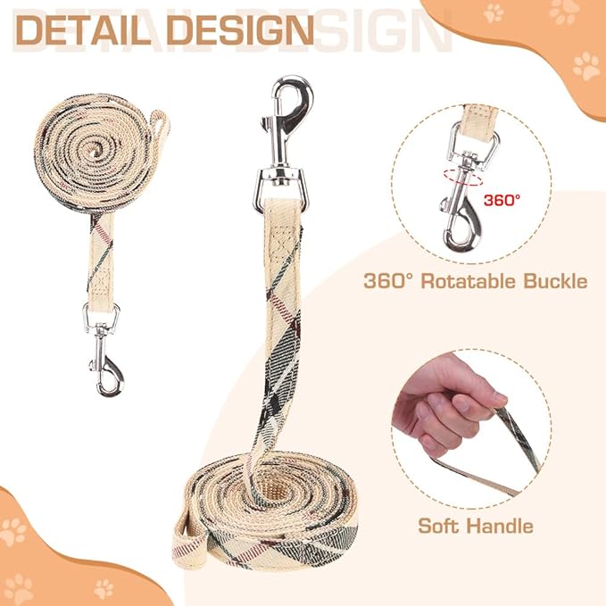 KOOLTAIL Dog Harness and Leash Set for Small Medium Dogs, Step in No Pull Soft Mesh Dog Harness Comfort Padded Pet Vest, Adjustable Reflective Easy Walking Puppy Cats Harnesses Training, Plaid Beige M