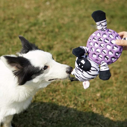 ONTWOPETS Dog Toy Plush Durable Small Dog Toys Low Stuffing Interactive Dog Plush Toys W/Squeaker Puppy Chew Toys Reduces Boredom (Medium, Zebra with Squeaker Purple Netted Vest)