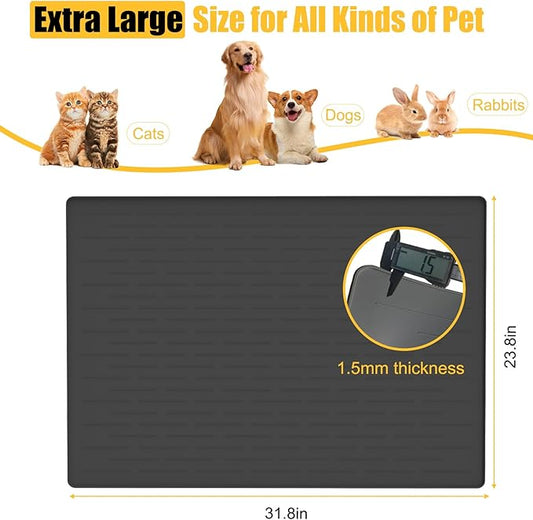 Large Dog Mat for Food and Water, 31.8"x23.8" Silicone Pet Feeding Mats, Waterproof Dog Bowl Mat with High Edges to Prevent Water and Food Spills, Dark Gray