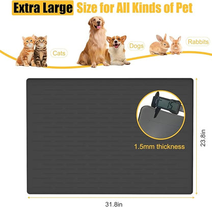 Large Dog Mat for Food and Water, 31.8"x23.8" Silicone Pet Feeding Mats, Waterproof Dog Bowl Mat with High Edges to Prevent Water and Food Spills, Brown