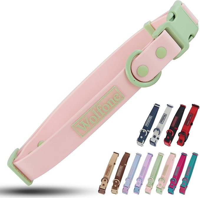 Wolfone Waterproof Dog Collar with Quick Release Buckle， Cute Adjustable Collar for Dogs Comfort Sturdy Durable Odor Proof Easy Care（Gossamer Pink 46-70cm）