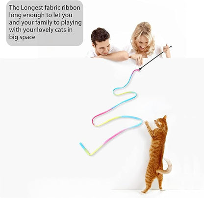 M JJYPET Cat Wand Toys Interactive Kitten Toys for Indoor Cats Colorful Teaser Wand String for Exercise Kitten Stick Kitty Rope Toy Rainbow Ribbon Cat Charmer -2Pcs