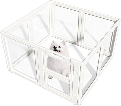 LoveTail Clear Acrylic Dog Playpen Indoor,Transparent Dog Pen,Easy to Assemble and Clear pet Pen for Puppy Dog, Rabbit and cat,Sturdy and Easy to Clean Plastic pet Fence (White, 30.3" H, 8PCS)