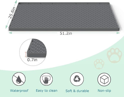 Jacooxi Cat Litter Mat for Litter Box, Silicone Large Cat Litter Trapping Mat - 51.2x25.6 in, Waterproof & Non-Slip, Durable & Easy Clean, Gray
