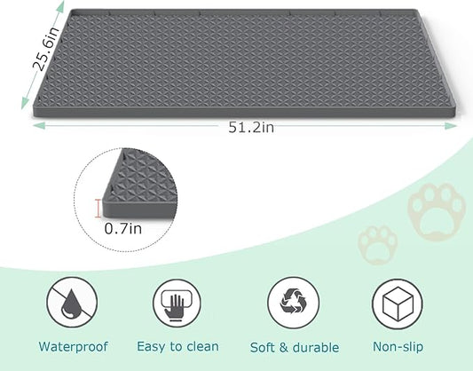 Jacooxi Cat Litter Mat for Litter Box, Silicone Large Cat Litter Trapping Mat - 51.2x25.6 in, Waterproof & Non-Slip, Durable & Easy Clean, Gray