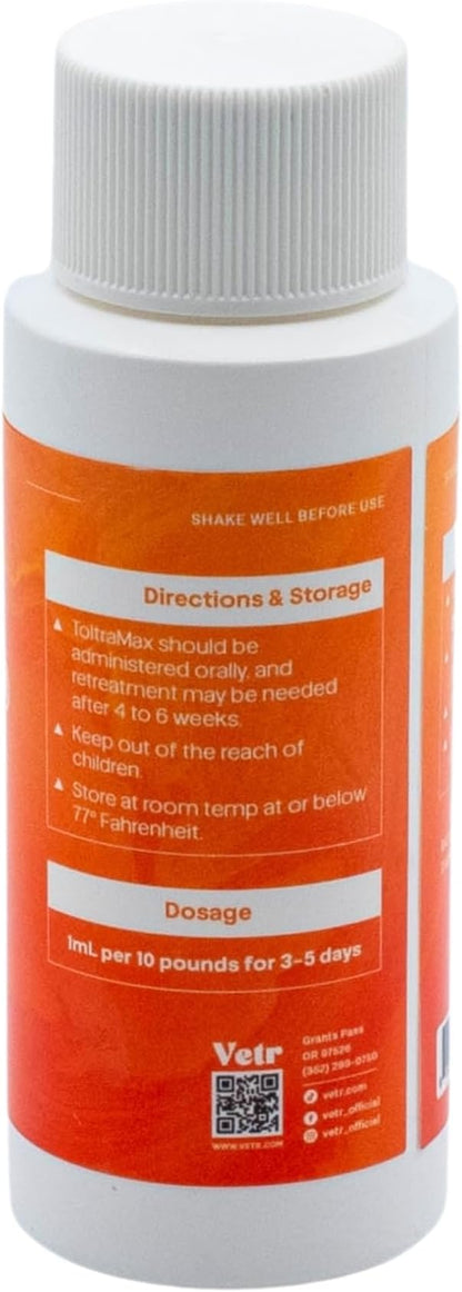 ToltraMax Toltrazuril 10.0% for Horses, Dogs, Cats, 60mL/2 Ounce, for Non-Food Chain Animals, Peanut Butter