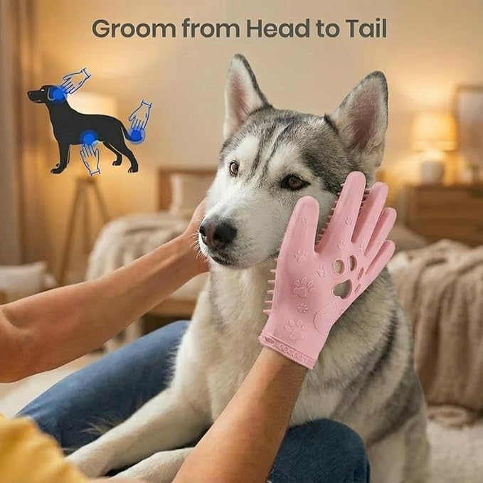 Pet Grooming & Hair Removal Gloves for Dogs & Cats, 2 Pairs Electrostatic Silicone Mitts with Soft Bristles, Enhanced 5-Finger Design for Pet Massage, Deshedding & Coat Care, Easy to Use & Clean(Red)