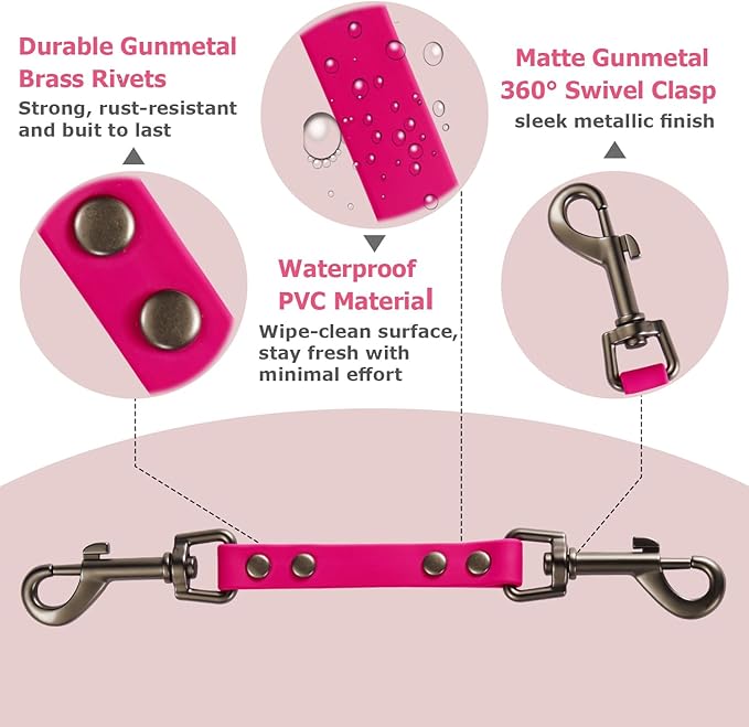 Dog Safety Collar Clip – Waterproof Backup Connector with Dual Hooks for Harness and Collar | Leash Safety Attachment for Training & Walking (Pink, 9 inch)