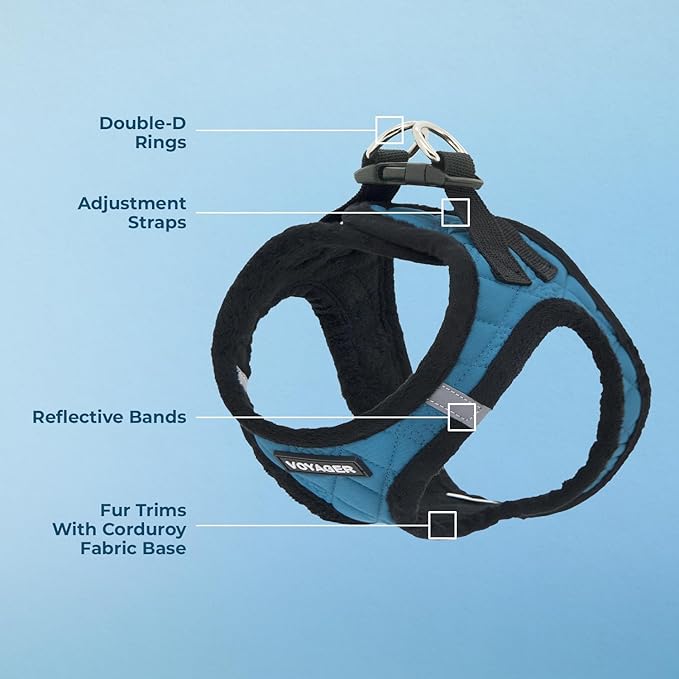 Best Pet Supplies - All Weather Plush, Reflective, No Pull Harness for Small, Medium Dogs, Cats - Secure with Hook & Loop Fastener, Buckle, Double D-Rings - Turquoise Plush, S