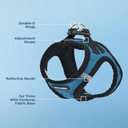 Best Pet Supplies - All Weather Plush, Reflective, No Pull Harness for Small, Medium Dogs, Cats - Secure with Hook & Loop Fastener, Buckle, Double D-Rings - Turquoise Plush, L