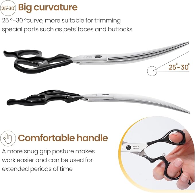 CITYWISH Dog Grooming Scissors,Curved Chunkers Shears Deg Grooming with Safety Round Tips, Sharp and Comfortable 4 in 1 Dog Scissers for Grooming