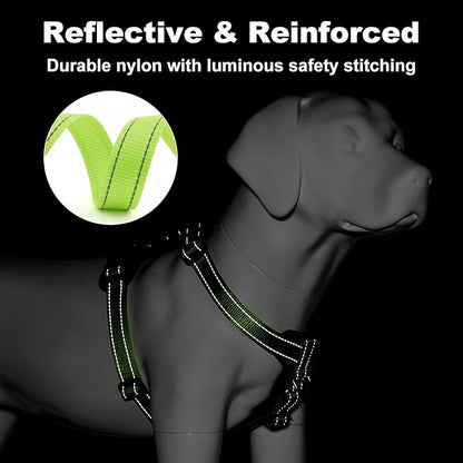 Plutus Pet Adjustable No Pull Dog Harness with Leather Accents, Heavy Duty Reflective Nylon Vest for Training, Hiking, Easy Walk Harness for Small, Medium, Large Dogs (Green, M)
