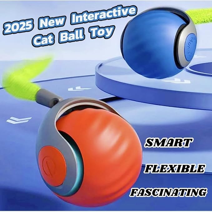 AMATFFUG Speedy Tail 2.0 Cat Toy,Interactive Cat Ball,CatToys for Indoor Cats,Chewie Viral CatBall,Adjustable Sports Rolling Toy,Electric RollingBall Christmas Birthday Gift for Pets.(Orange)