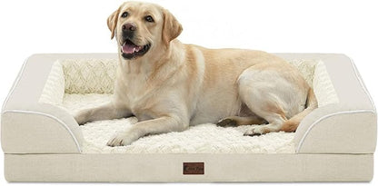 Casa Paw Orthopedic XL Dog Beds, Waterproof Memory Foam Big Pet Bed for Extra Large Sized Dogs 45x35Inch, Non-Slip Bottom and Egg-Crate Foam Dog Couch Bed with Washable Removable Cover, Beige