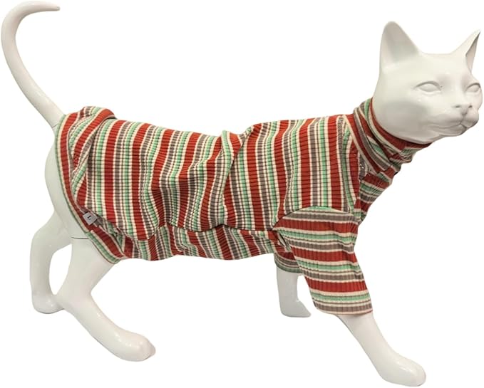 Turtle Neck Vintage Stripes Sphynx Hairless Cat Cotton T-Shirts Pet Clothes Vest Kitten Shirts Sleeveless, Cats & Small Dogs Apparel (Autumn, XL (9-12.5 lbs))