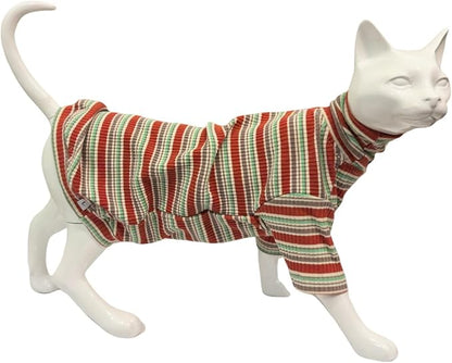 Turtle Neck Vintage Stripes Sphynx Hairless Cat Cotton T-Shirts Pet Clothes Vest Kitten Shirts Sleeveless, Cats & Small Dogs Apparel (Autumn, XL (9-12.5 lbs))