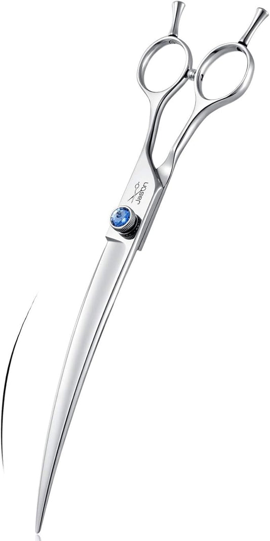 JASON 8" Curved Dog Grooming Scissors Ergonomic Pets Cats Trimming Shears with Offset Handle and a Jewelled Screw for Right Handed Groomers Long Sharp Comfortable Christmas Gift