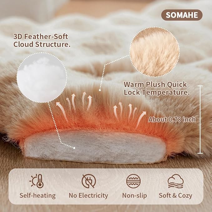 SOMAHE Self-Warming Dog Bed, Plush Faux Fur Mat with Anti-Slip Bottom, Ultra Soft Heated Pet Bed for Medium Large Dogs, Cozy Fluffy Pad for Carriers Couch Crate, Machine Washable, 35 x 27 Inch Coffee