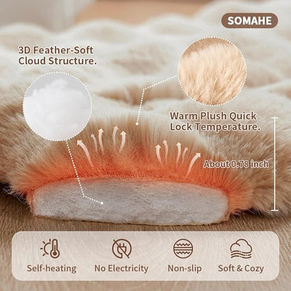 SOMAHE Self-Warming Dog Bed, Plush Faux Fur Mat with Anti-Slip Bottom, Ultra Soft Heated Pet Bed for Medium Large Dogs, Cozy Fluffy Pad for Carriers Couch Crate, Machine Washable, 35 x 27 Inch Coffee